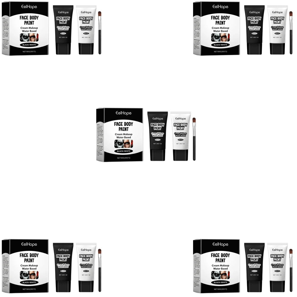 Halloween Black & White Face Paint Cream – Waterproof Clown Makeup Face & Body Paint Qst 5pcs