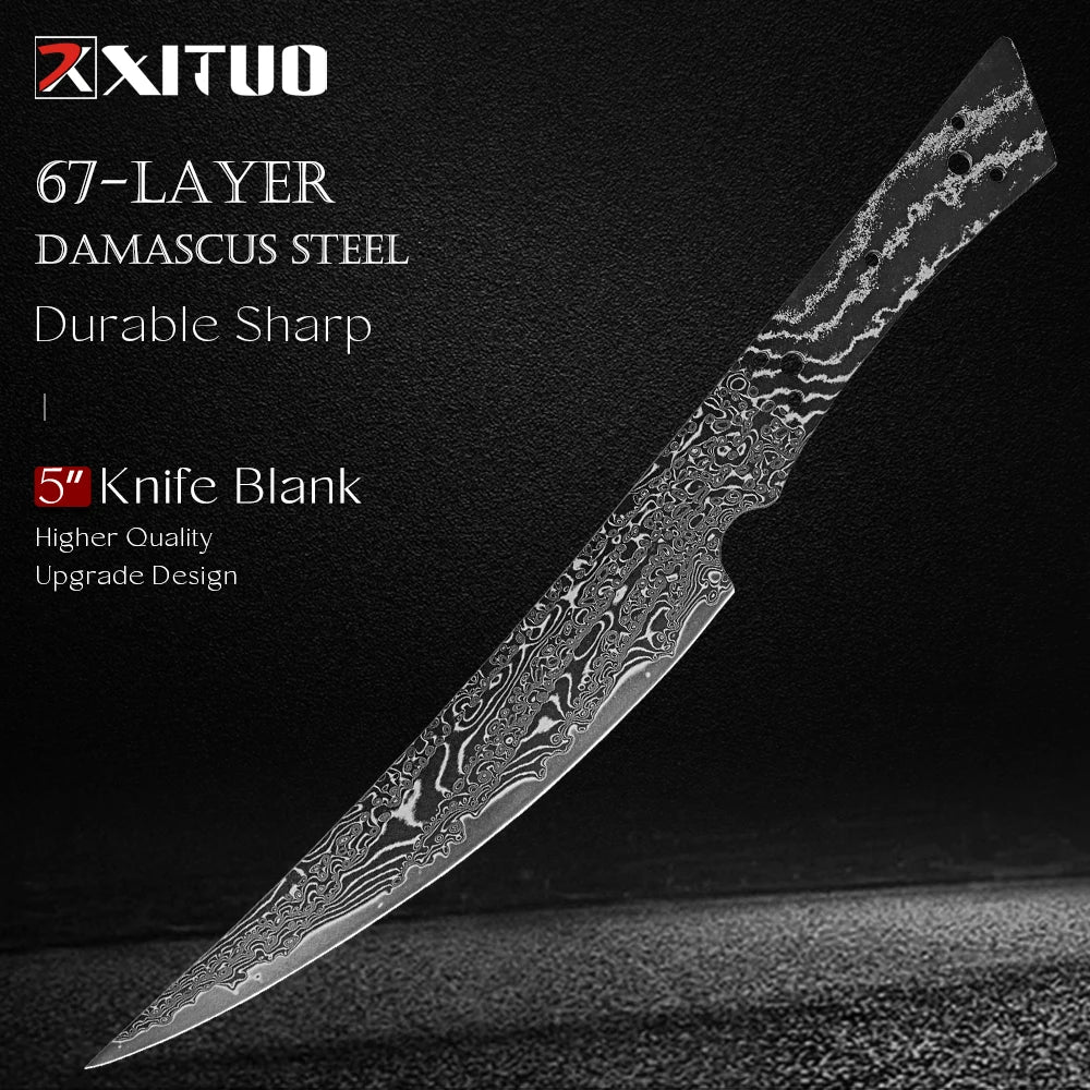 Damascus Steel Knife Blank – Curved Edge, Heat Treated, Full Tang Knife Blade Blank Qst