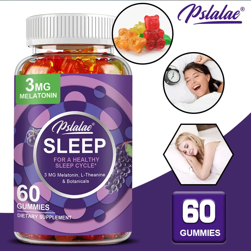 Pslalae Sleep Gummies – Melatonin & L-Theanine | 30/60/100ct Sleep Support Gummies Qst