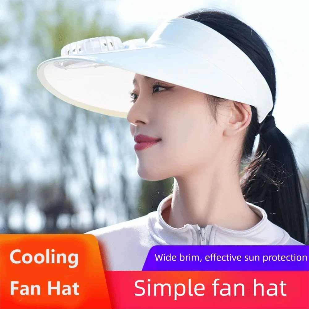 USB Rechargeable Cooling Fan Hat – Breathable Wide Brim Sun Cap Cooling Fan Hat Qme