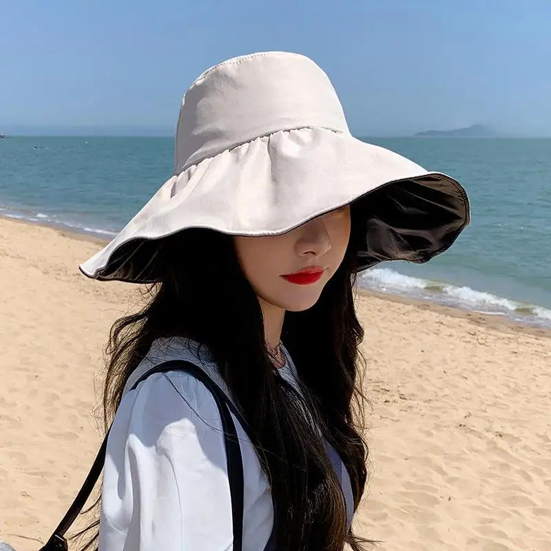 Women's Wide Brim Sun Hat – Breathable Fisherman Cap Wide Brim Sun Hat Qst Beige