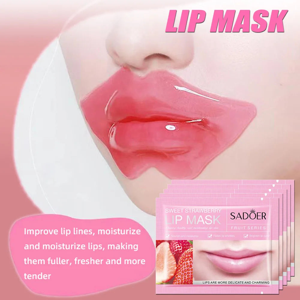 Pink Strawberry Collagen Lip Mask – Hydrating Gel Patches Lip Mask Patches Qst