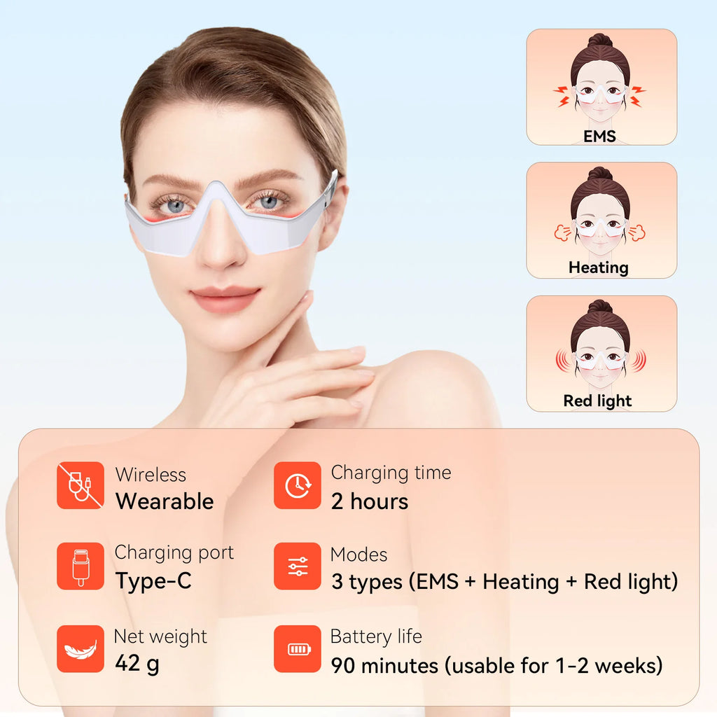 3D EMS Microcurrent Eye Massager – Red LED Beauty Device Eye Beauty Massager Qst