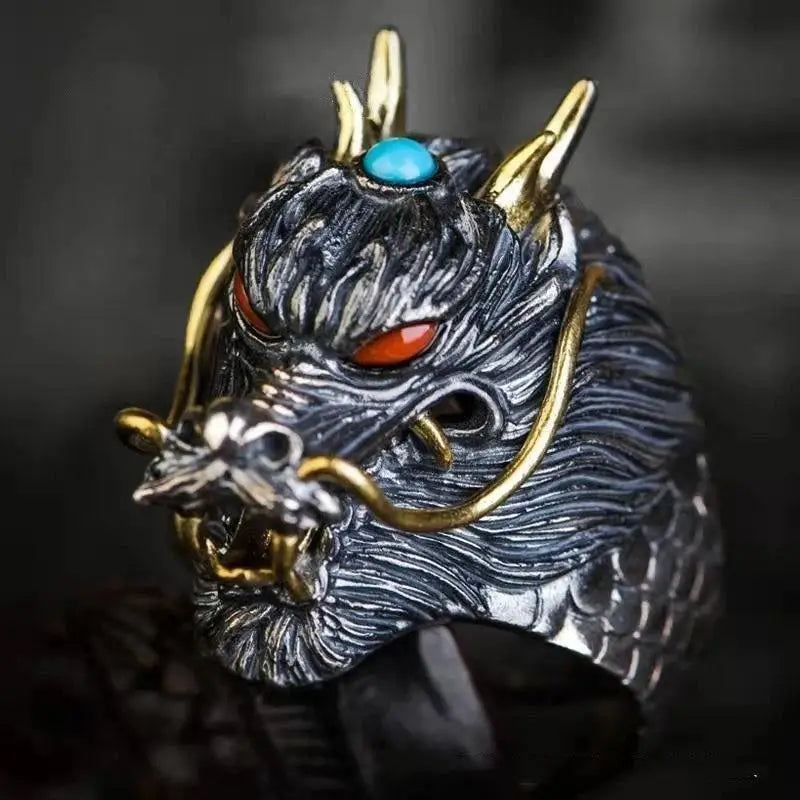 Men's Retro Dragon Adjustable Ring | Zinc Alloy Statement Band Men's Fashion Ring Qme