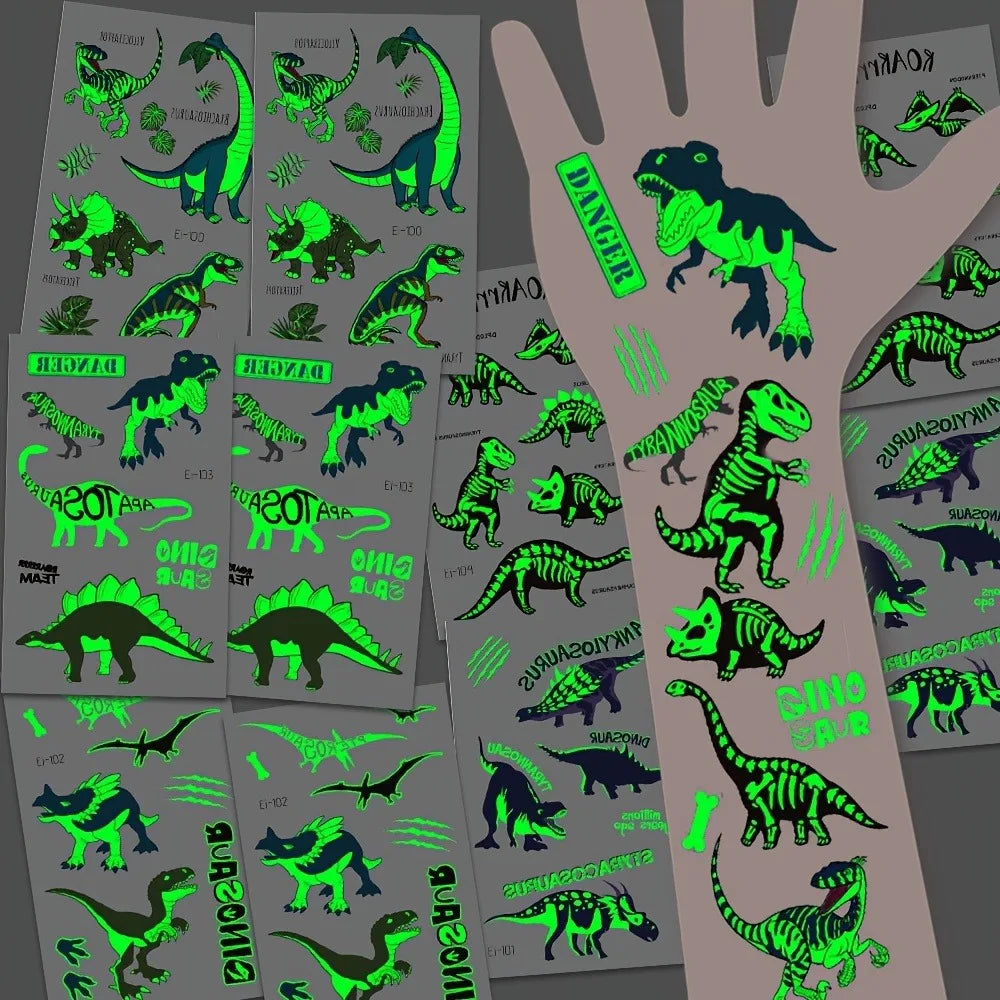Glow in the Dark Dinosaur Temporary Tattoos – 24 Sheets Temporary Tattoos Qme