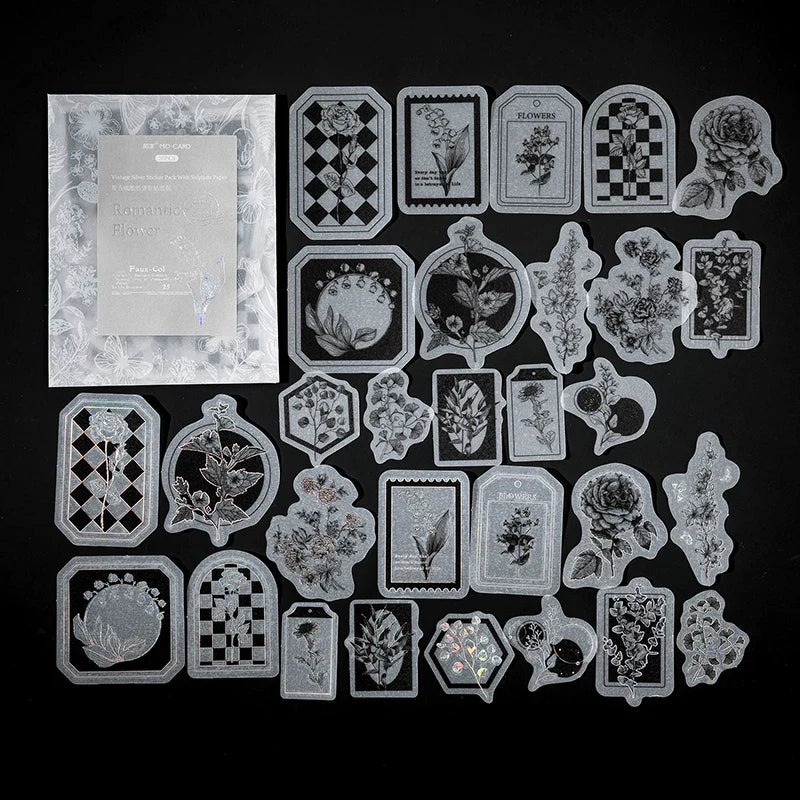 Vintage Silvery Stickers – Junk Journal & Scrapbooking DIY Craft Stickers Qme A