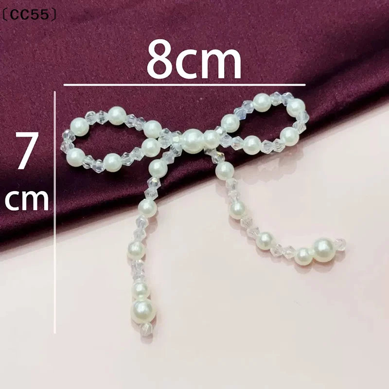 Vintage Crystal Pearl Double-Layer Bow DIY Accessory Bow Embellishment Qst