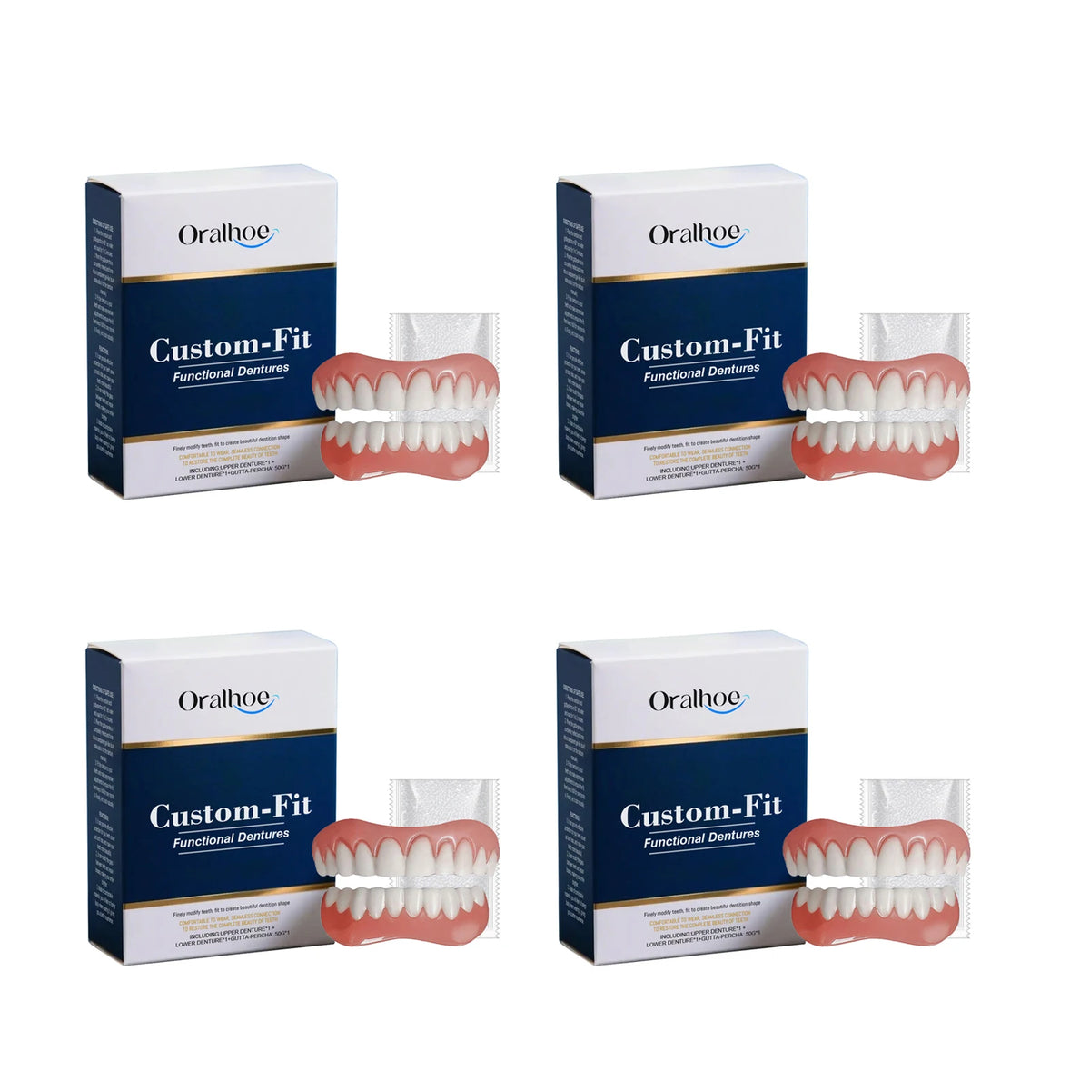 Oralhoe Soft Silicone Denture Kit – Upper & Lower Set Cosmetic Denture Kit Qst 4sets boxed