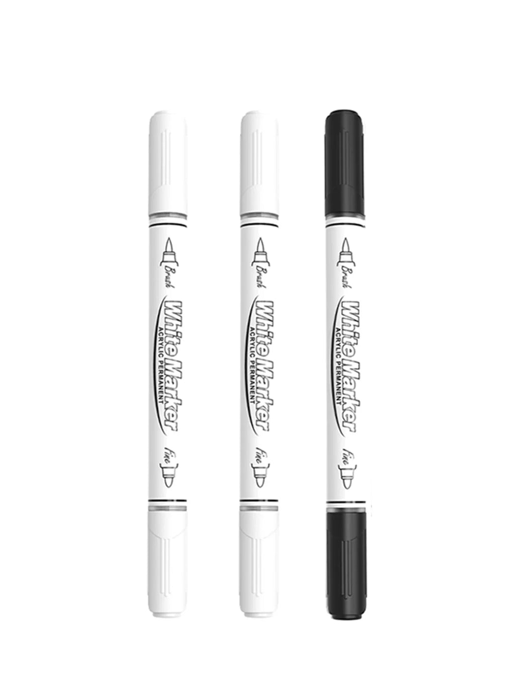 Dual Tip Acrylic Paint Pens – Large Capacity Permanent Markers Acrylic Paint Pen Qme 2white 1black