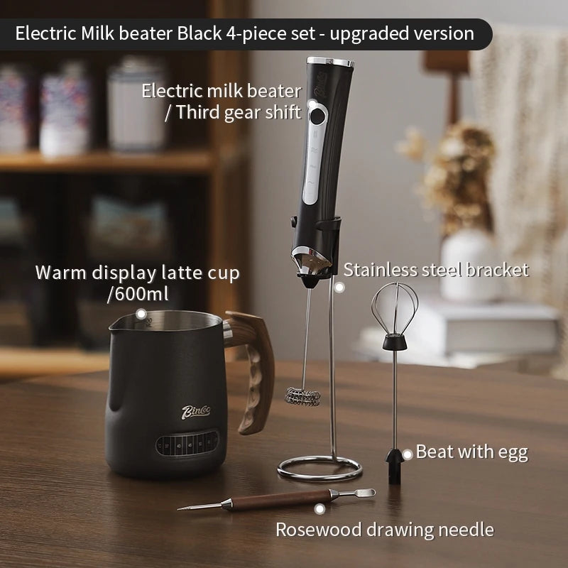 BINCOO Handheld Electric Milk Frother – Latte Foam Maker Milk Frother Qst Black-4pcs B