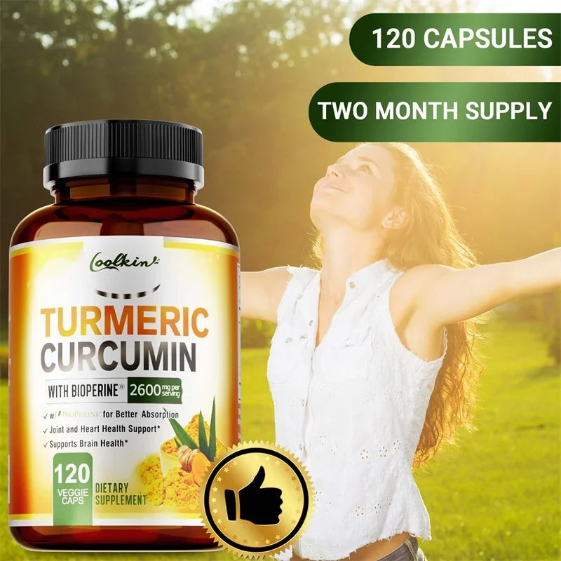 Turmeric Curcumin Capsules 95% Curcuminoids + BioPerine Turmeric Supplement Qst