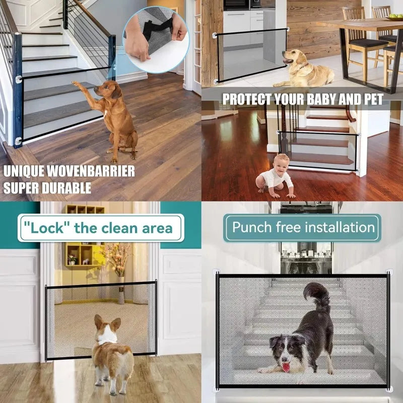 Foldable Mesh Indoor Pet Dog Door Fence – Portable Barrier Indoor Pet Fence Qme