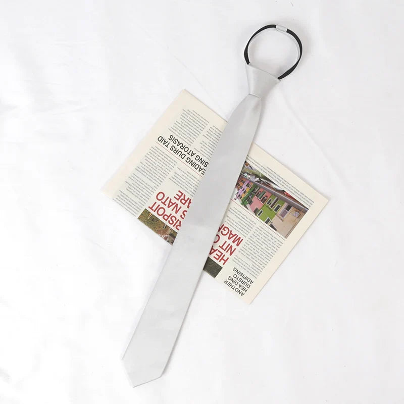 Solid Skinny Zipper Necktie for Men & Women | Wedding Tie Zipper Necktie Qme Silver