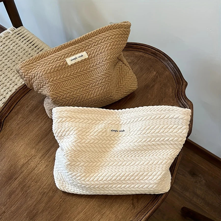 Nordic Embossed Weave Cosmetic Pouch | Soft Fabric Makeup Bag Cosmetic Pouch Qme