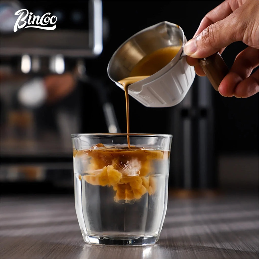 Bincoo 90ml Dual Spout Coffee Measuring Cup – Wooden Handle Coffee Measuring Cup Qst