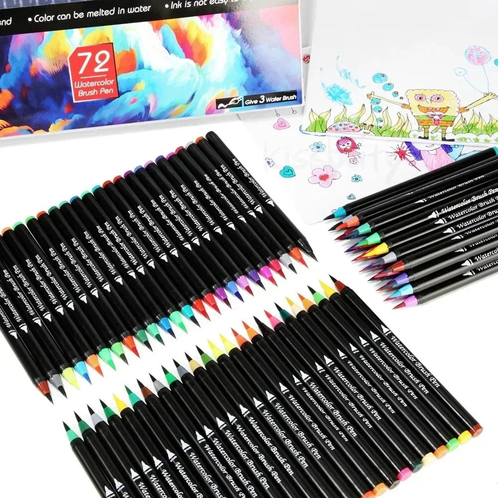 Watercolor Brush Pens 12–72 Colors | Soft Tip Art Markers Watercolor Brush Pens Qme