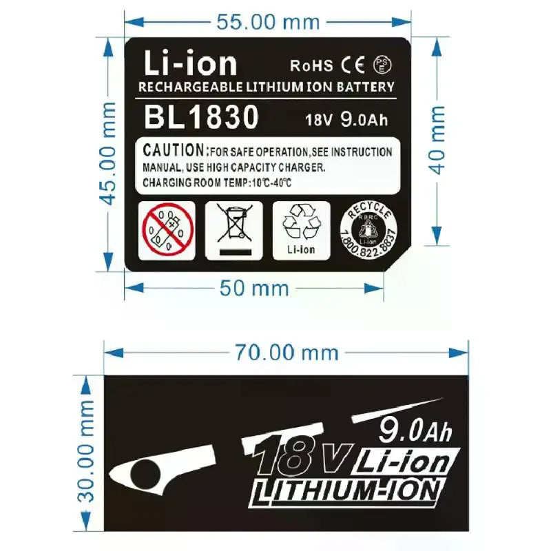 18V Li-ion Battery Capacity Label Stickers BL1830 – 10 Pack Battery Label Stickers Qme