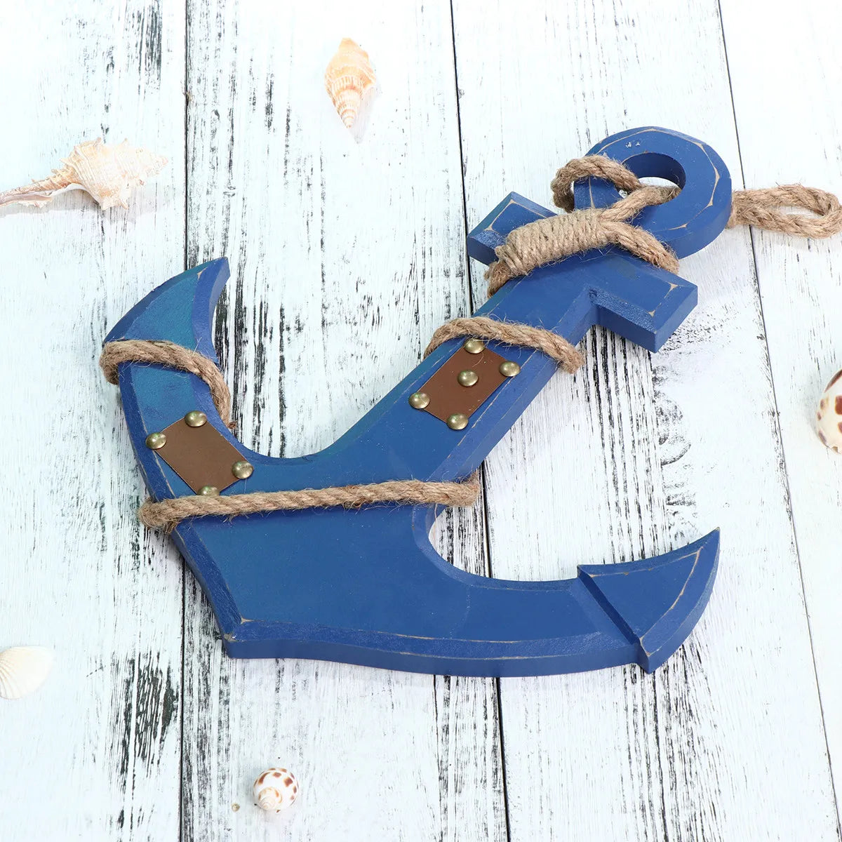 Nautical Anchor Wall Decor – Blue Distressed Wood & Rope Accent Nautical Wall Decor Qme