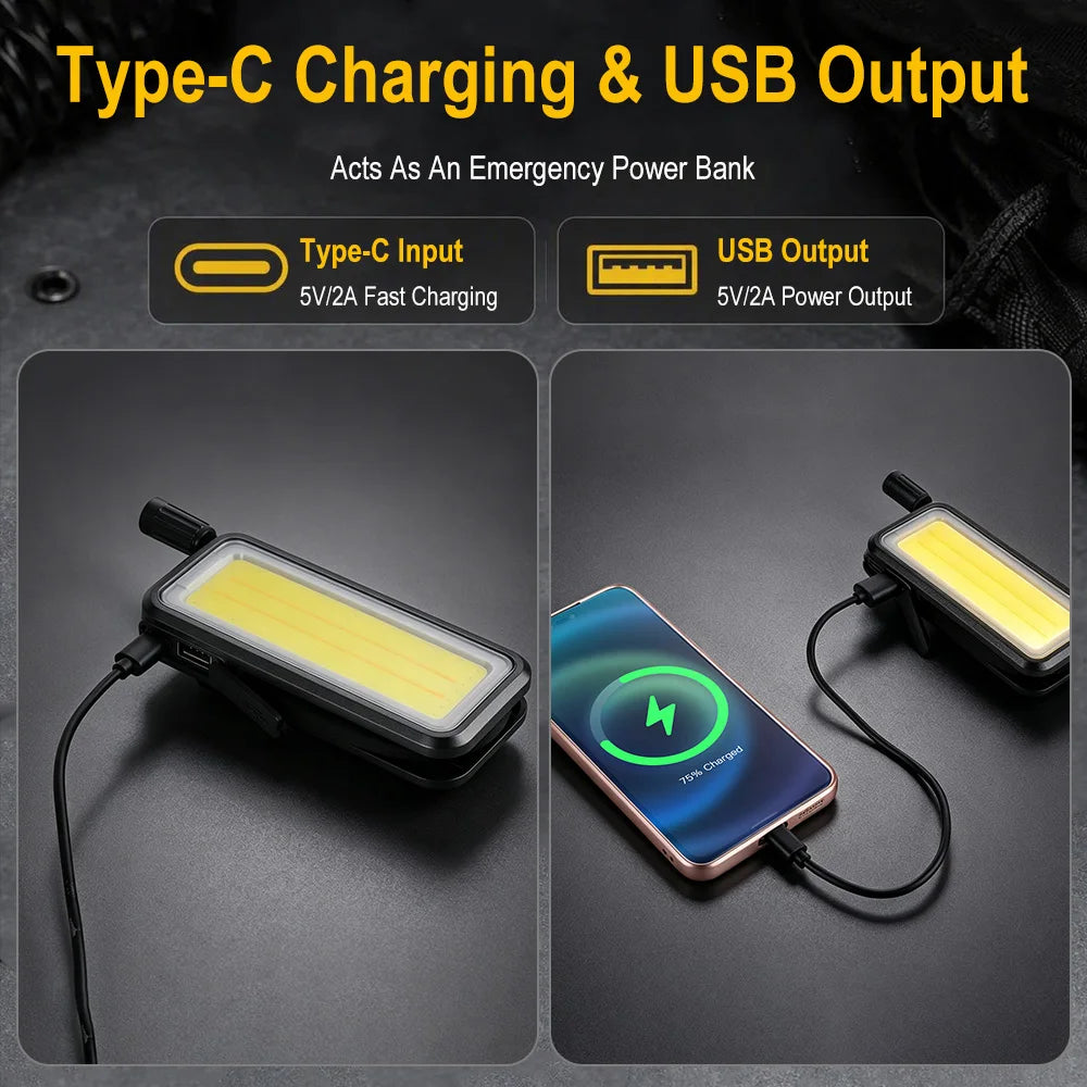 BORUiT COB LED Work Light 750LM Rechargeable Magnetic Flashlight LED Work Light Qst