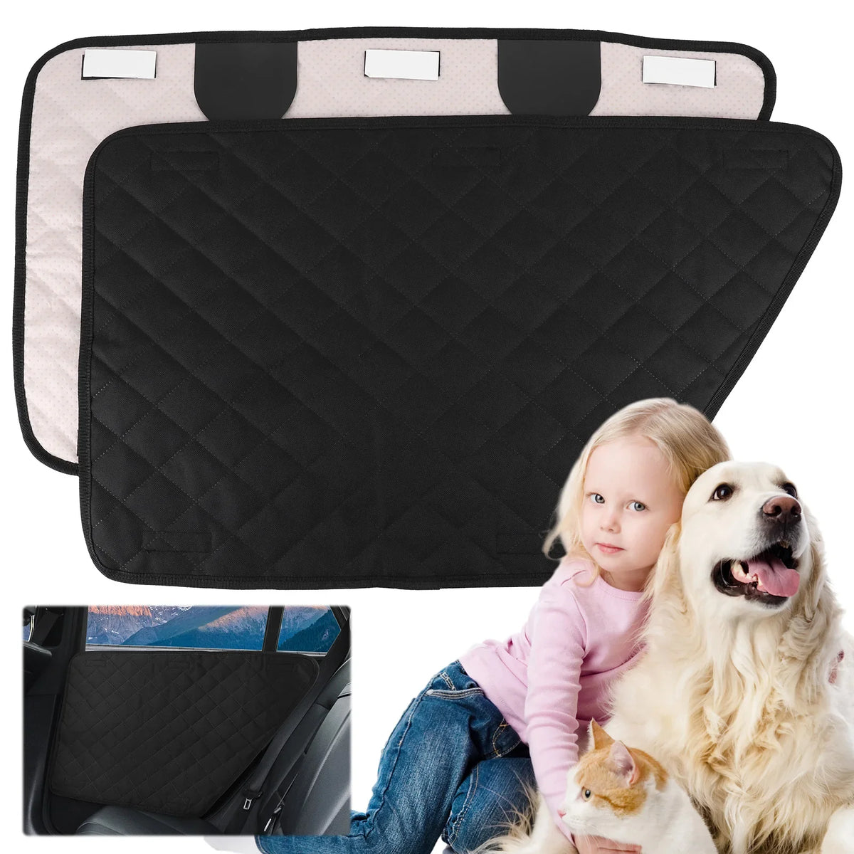 Waterproof Dog Car Door Protector 2-Pack – Washable Cover Pet Car Door Cover Qme