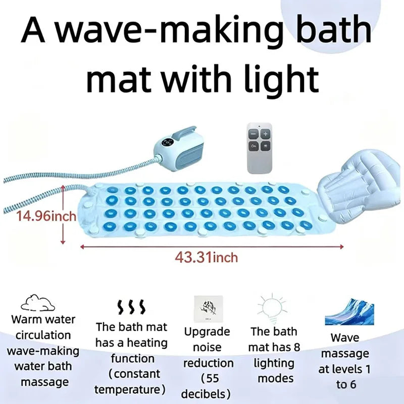 Spa Bubble Bath Mat – 300+ Jets, LED Light & Remote Control Spa Bath Mat Qst