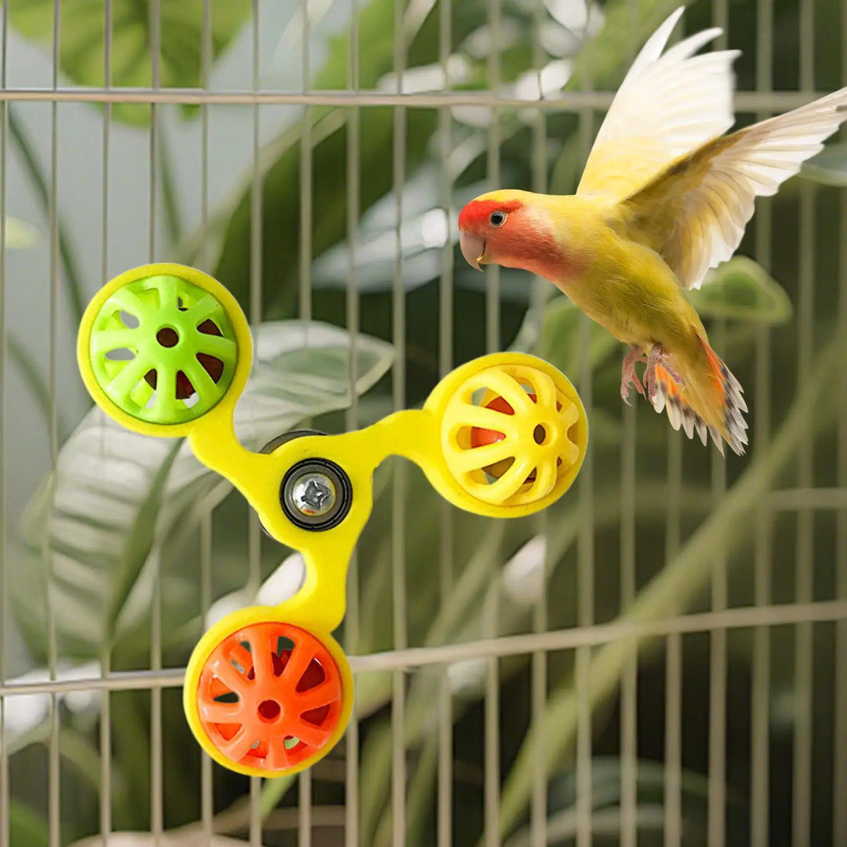 Rotating Windmill Bird Toy with 3 Bells – Parakeet & Conure Bird Cage Toy Qme