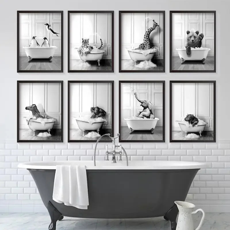 Nordic Animal Canvas Wall Art – Black & White Bathroom Poster Canvas Wall Art Qst