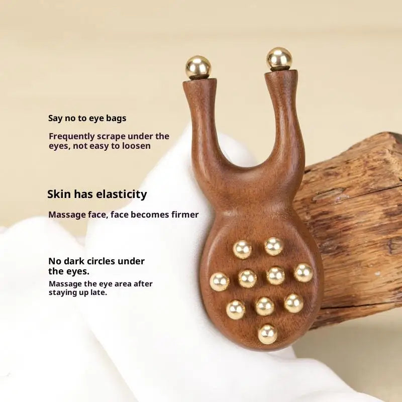 Frog Gua Sha Face Massager – Brass Beads & Sandalwood Handle Gua Sha Massager Qst