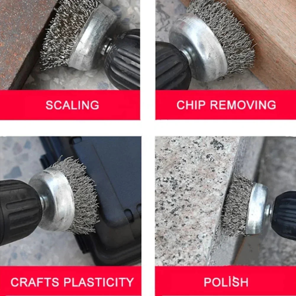 Wire Wheel Cup Brush Set 6.35mm Hex Shank – Grinder Tool Wire Wheel Brush Set Qme