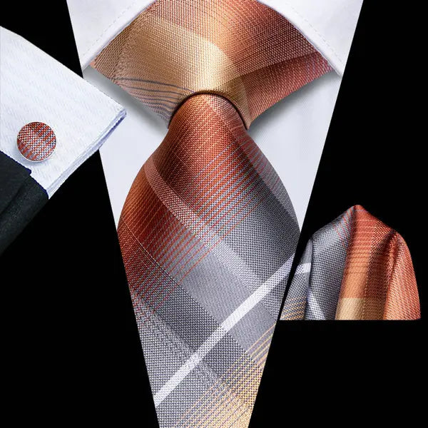 Men's Silk Necktie Pocket Square Cufflinks 3-Piece Set Formal Accessory Set Qme DPTH-HT-LDSN0202
