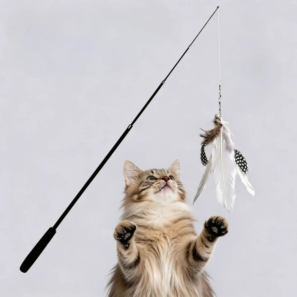 1.8M Telescopic Cat Teaser Wand – 4-Section Feather Toy Cat Teaser Wand Qme