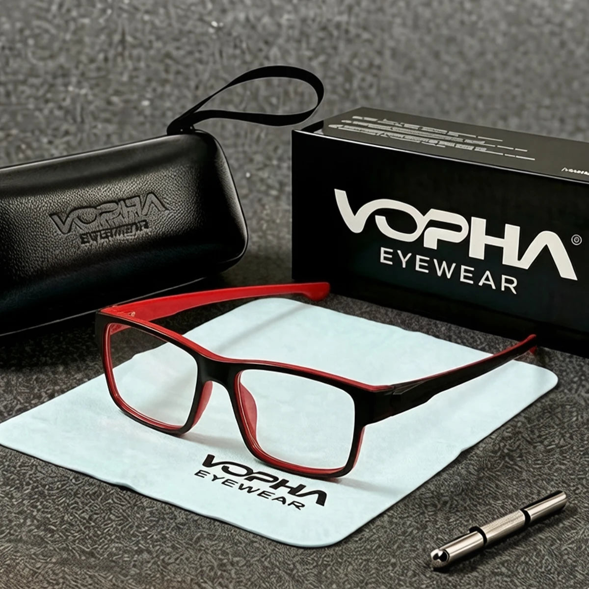 VOPHA Sport Square Reading Glasses Blue Light +1.0 to +3.0 Reading Glasses Qst 100 Red