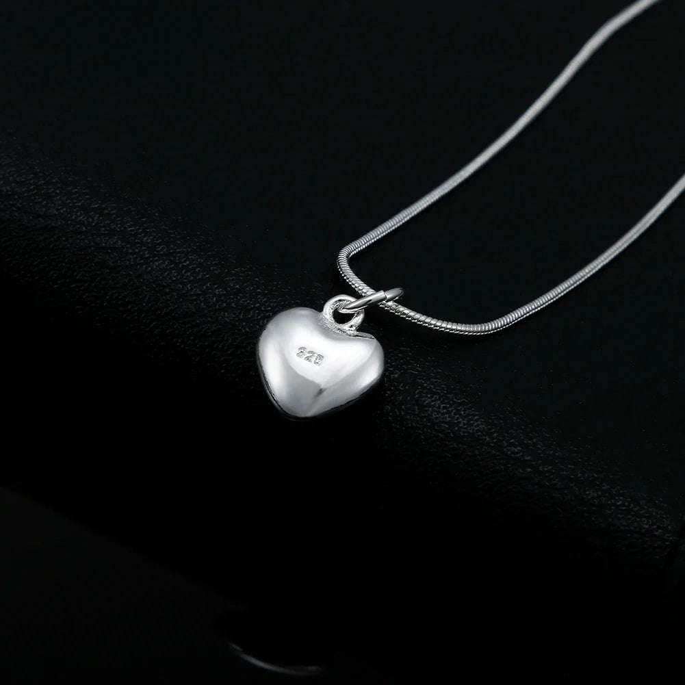 925 Sterling Silver Heart Pendant Snake Chain Necklace Sterling Silver Necklace Qme