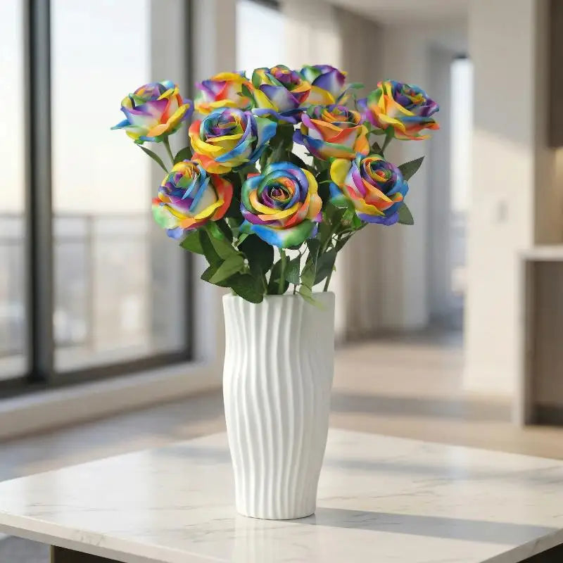Colorful Realistic Touch Artificial Rainbow Roses | 7 Colors Artificial Flowers Qme