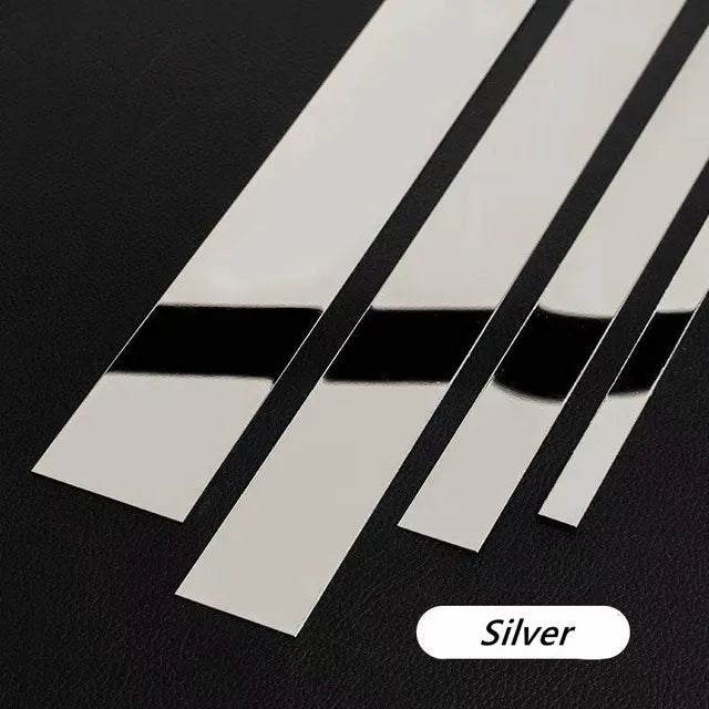Gold Stainless Steel Decorative Wall Strip Sticker | Mirror Lines Decorative Wall Strip Qme silver 3x244cm
