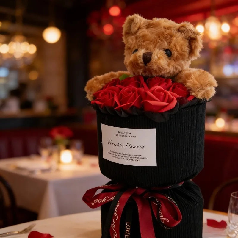 Rose Bear Bouquet Artificial Flowers – Cute Gift & Home Decor Artificial Flower Decor Qme