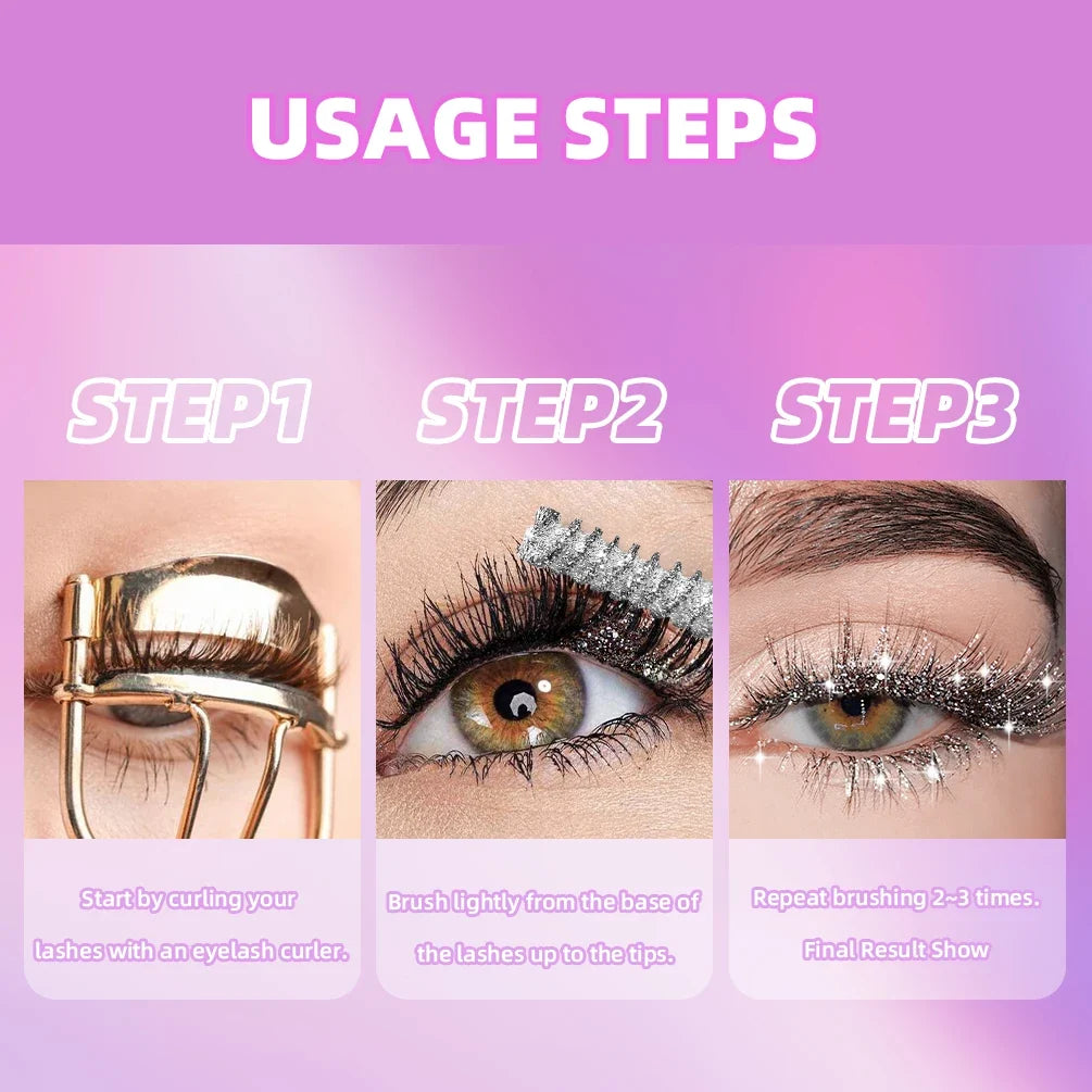 QIBEST Glitter Mascara – Silver Gold Purple, Quick Dry Glitter Mascara Qme