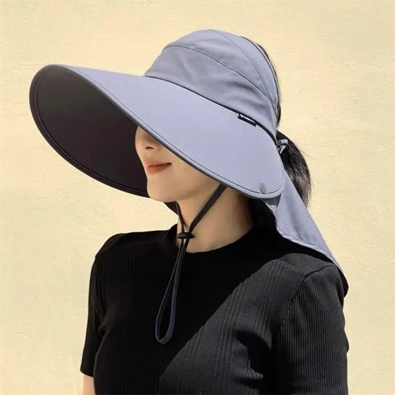 Women's Wide-Brim Sun Hat Detachable Shawl Anti-UV Visor Cap Sun Visor Hat Qst A7