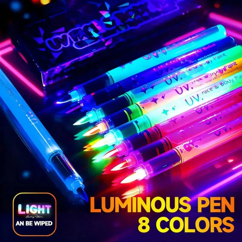 Colorful Luminous Face Paint Pens – 8-Color Set for Kids Face Paint Pen Set Qme