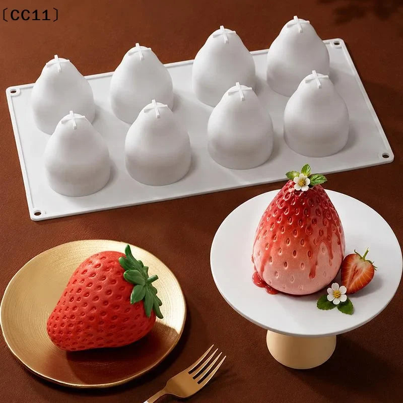 8-Cavity Strawberry Mousse Cake Silicone Mold | Chocolate & Pudding Silicone Baking Mold Qme