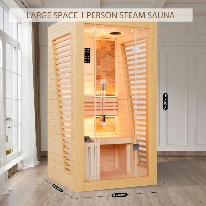 SMARTMAK 1-Person Canadian Hemlock Home Sauna – WiFi, 3.5kW Indoor Home Sauna Qst