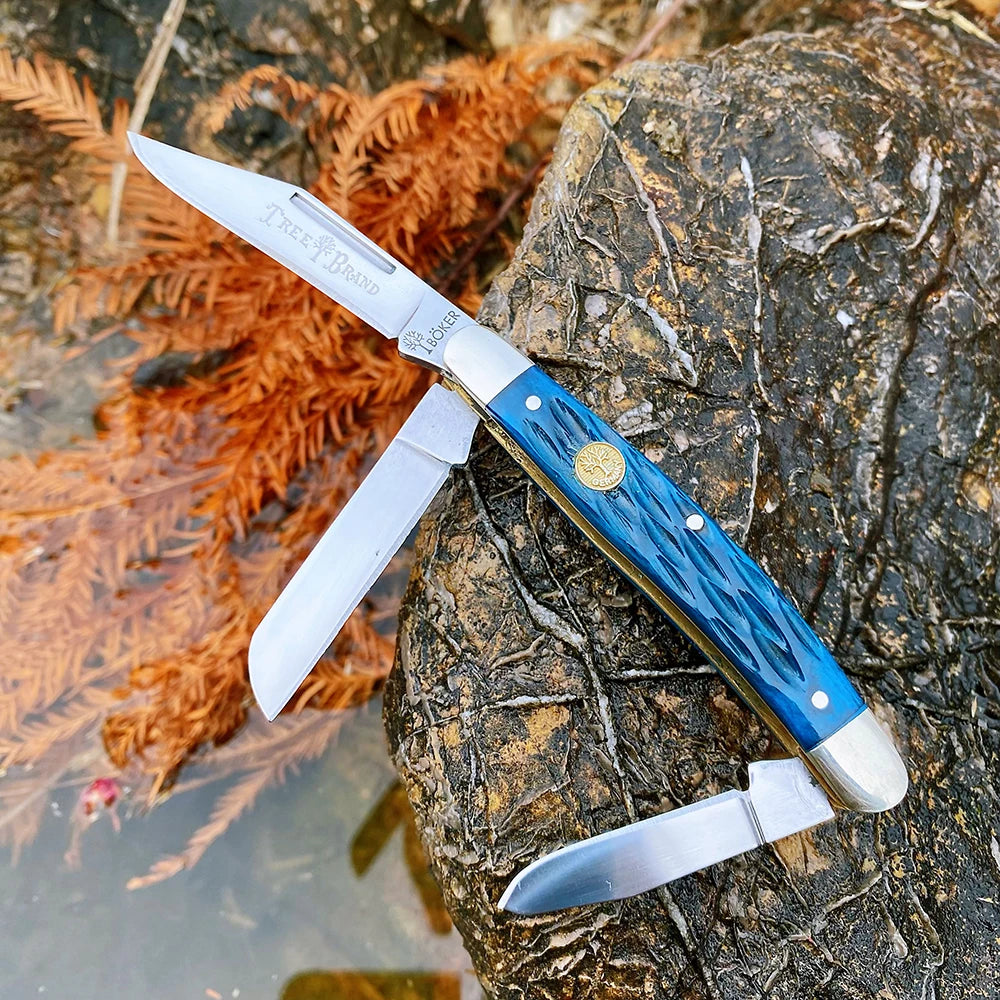 Z.QIAN Watchman Slip Joint Folding Pocket Knife – Bone Handle Folding Pocket Knife Qst blue