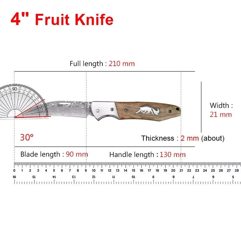 VG10 Damascus Steel Folding Paring Knife – Wood Handle