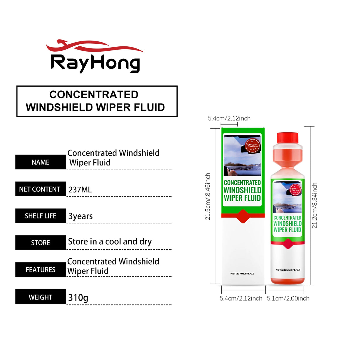 Rayhong Windshield Wiper Fluid Concentrate 237ml | Clear View Wiper Fluid Concentrate Qst