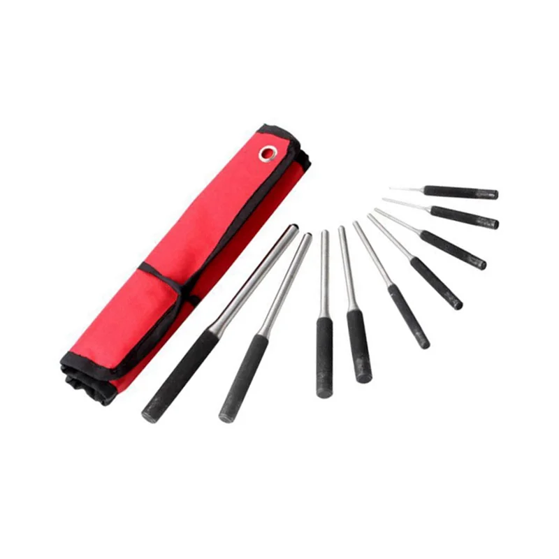 9-Piece Steel Multi-Size Round Head Pin Punch Impact Driver Set Pin Punch Set Qme