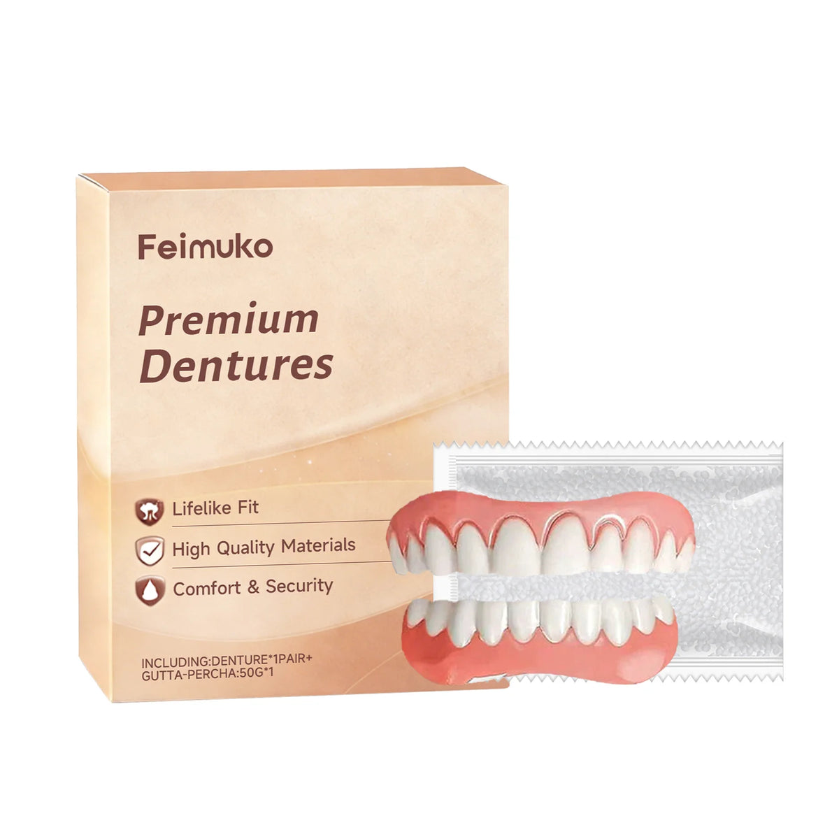 Resin Denture Set – Soft Silicone Upper & Lower Veneers Cosmetic Dental Veneers Qst 1set boxed
