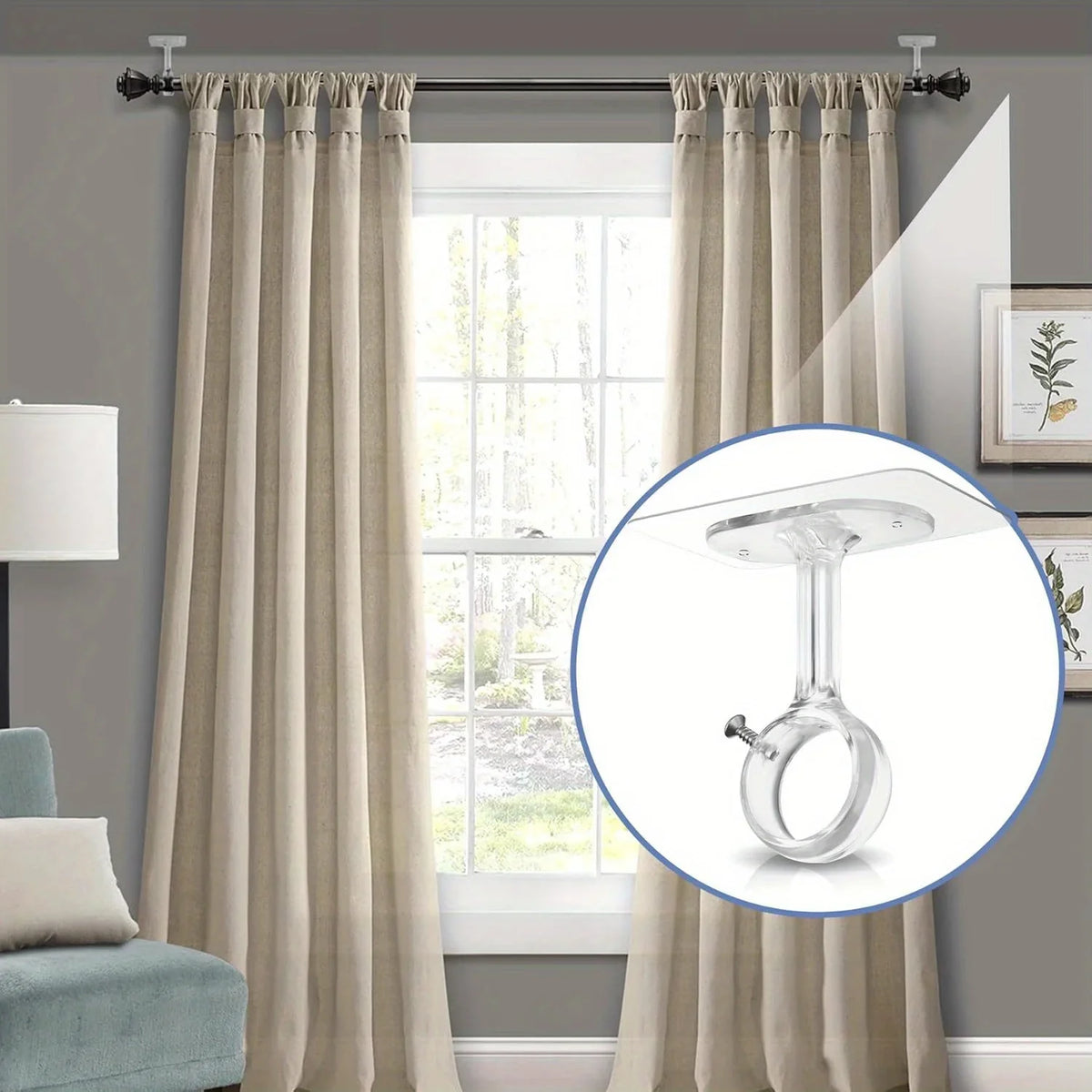No-Drill Self-Adhesive Ceiling Curtain Rod Bracket | Adjustable Curtain Rod Bracket Qme