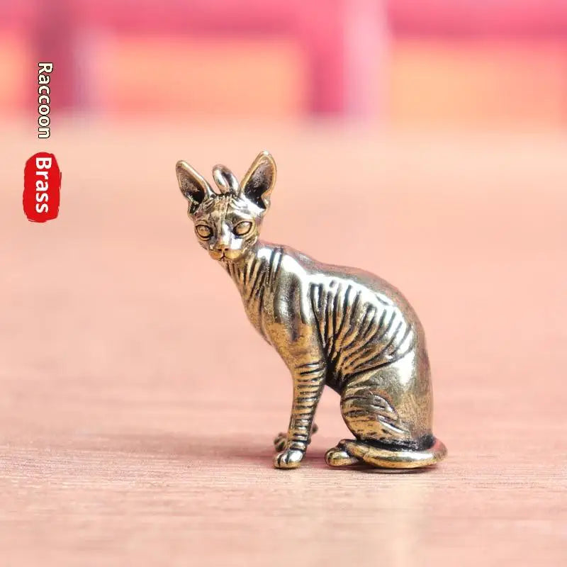 Solid Brass Hairless Cat Statue Vintage Desktop Ornament Decorative Figurine Qme