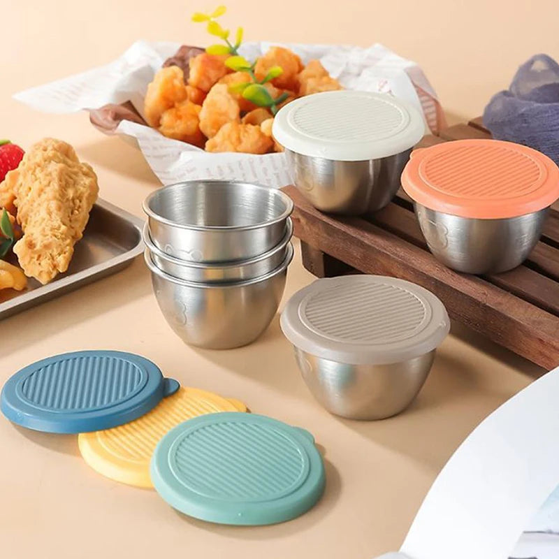 Stainless Steel Dipping Sauce Cup with Lid – BBQ Condiment Bowl Dipping Sauce Cup Qst