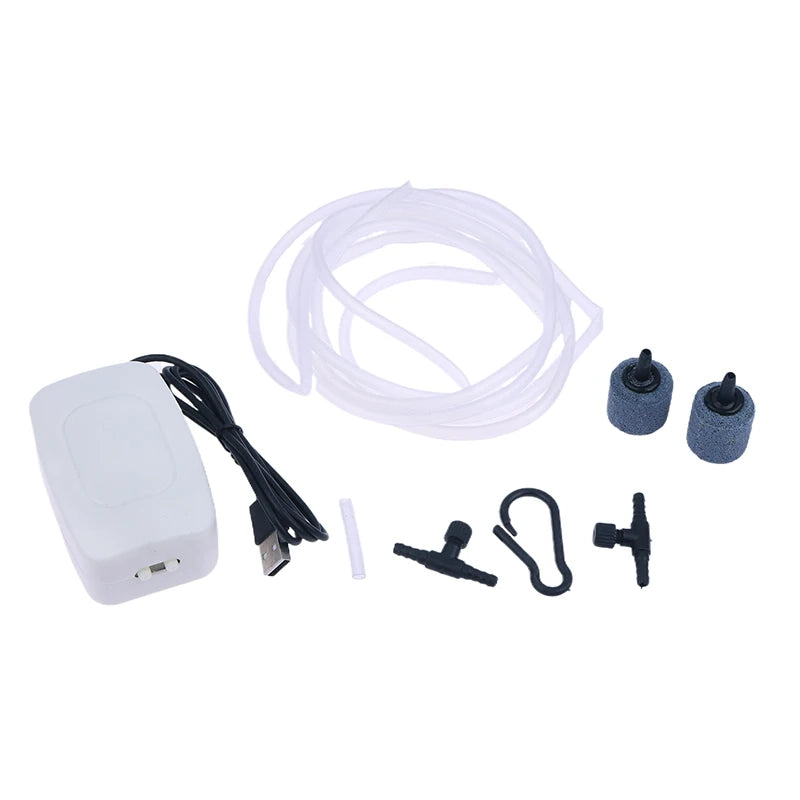 USB Aquarium Air Pump – Silent Double Outlet with Check Valve Aquarium Air Pump Qst White